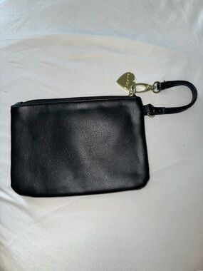 Betsey Johnson Black Wristlet Clutch with Gold Heart Charm